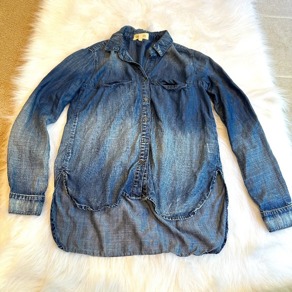 cloth & stone Anthro Buttoned Shirt Denim Chambray Boho Western XS #B2030-549